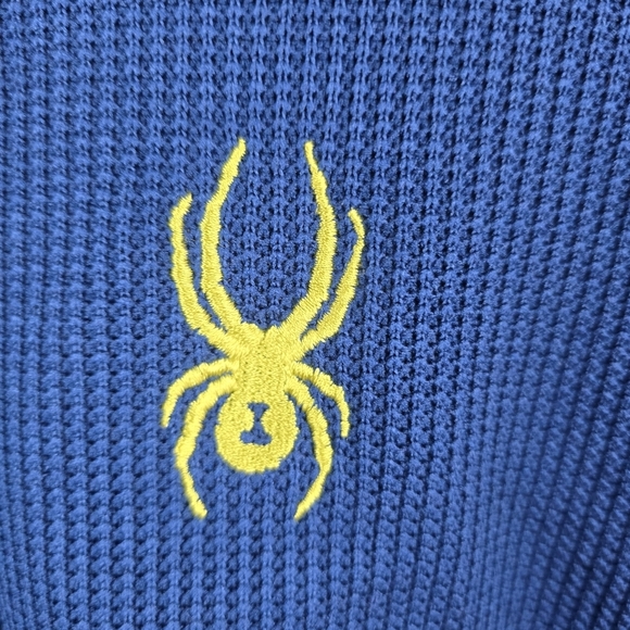 SPYDER Quarter Zip Fleece Lined Pullover Waffle Sweater Blue Black Mens Size L - Picture 3 of 14